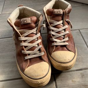 Converse brown leather high top all stars